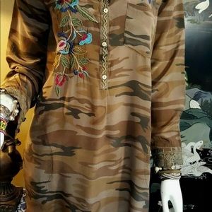 JOHNNY WAS BIYA 3J JWLA SILK MARCHELLA CAMO DRESS  MED- GREAT CONDITION!